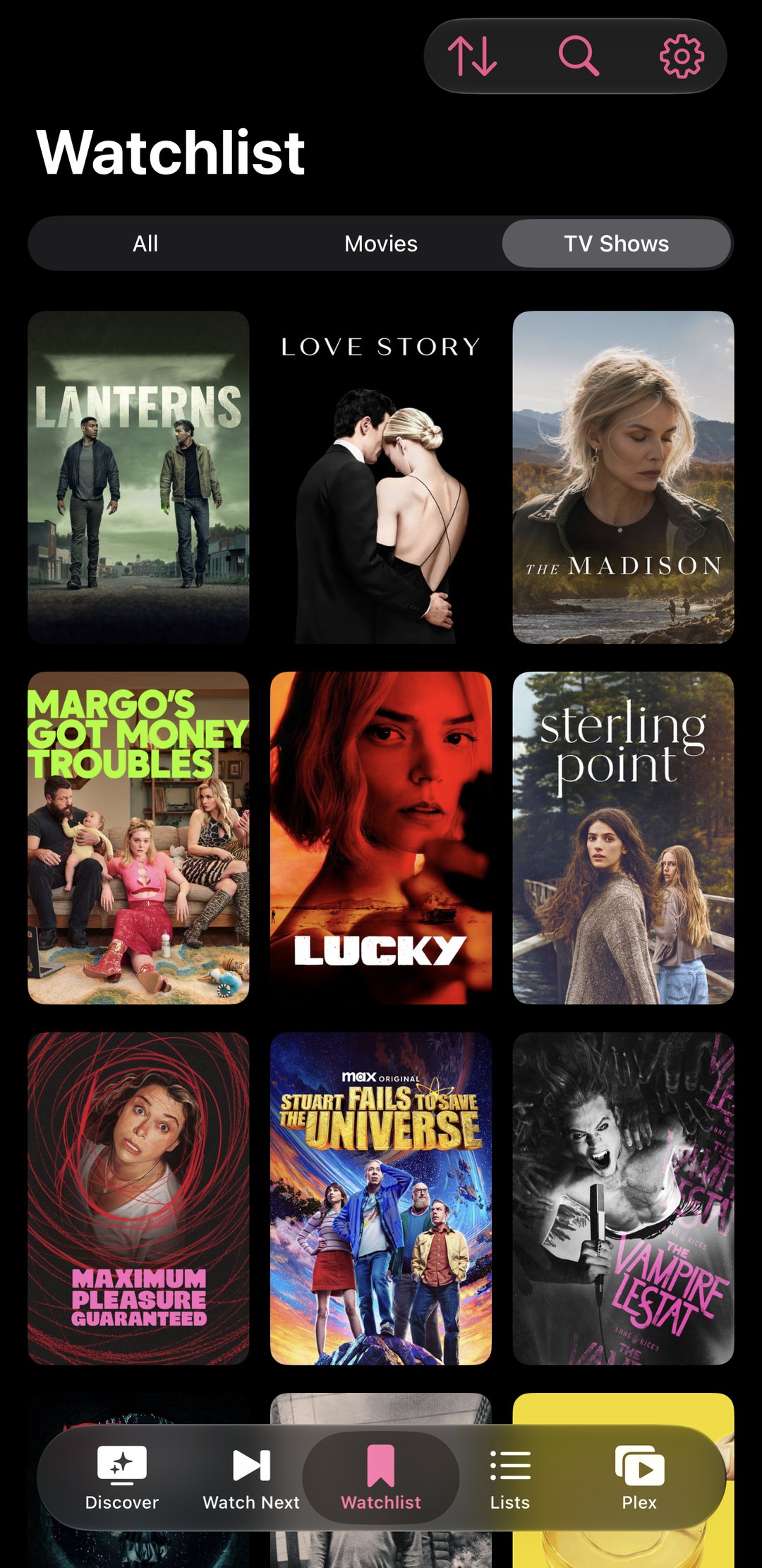 The Watchlist on iPhone as a grid of TV show poster art